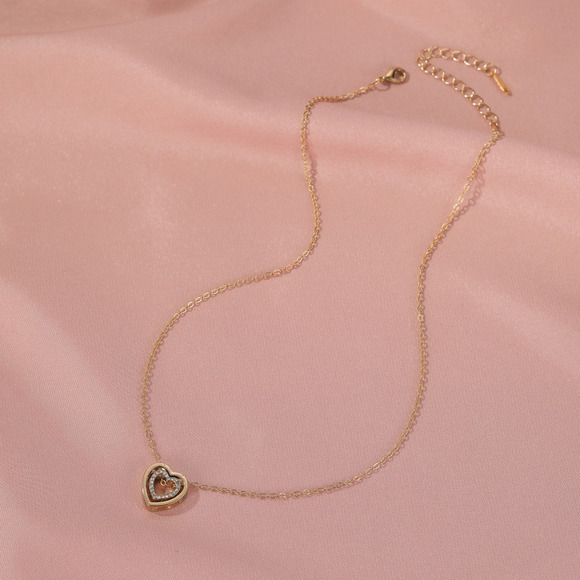 Sweet and Classy Heart within Heart Gold Tone Necklace - Picture 1 of 4